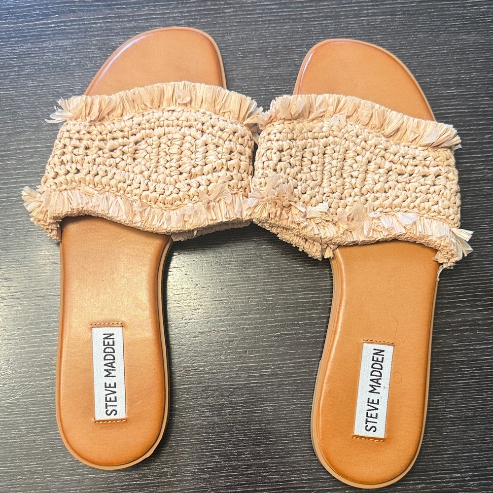 Steve Madden Beige Woven Slide Sandals